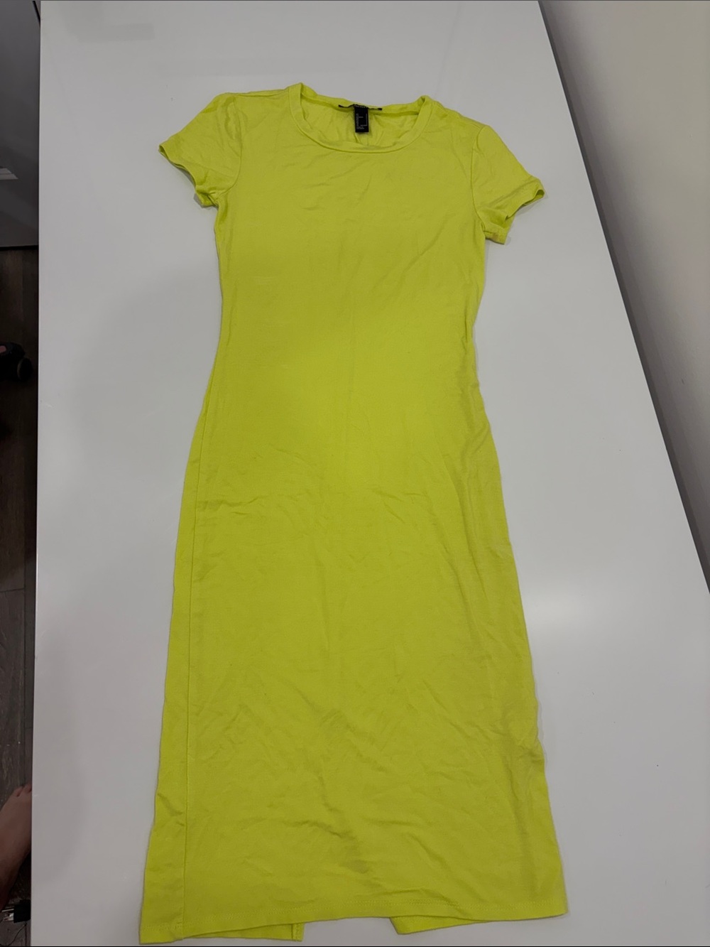 Forever 21 Neon Lime Short-Sleeve Midi Bodycon Dress
